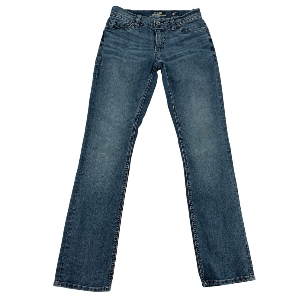 Reclaim Men 28x32 Slim Straight Medium Wash Denim Jeans Blue FRL526 Stretch